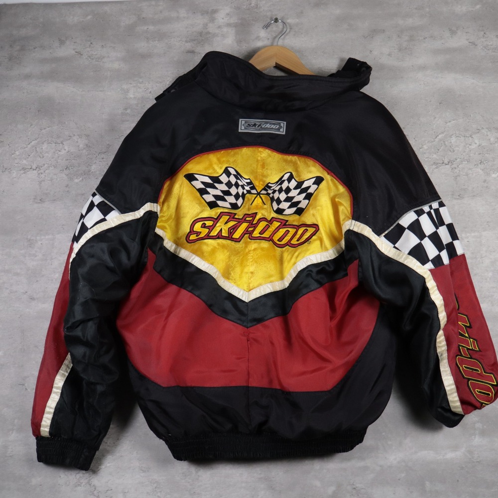 Vintage Ski-Doo Sno Gear Jacket Boxy Black Yellow Red Checkered Mens XL